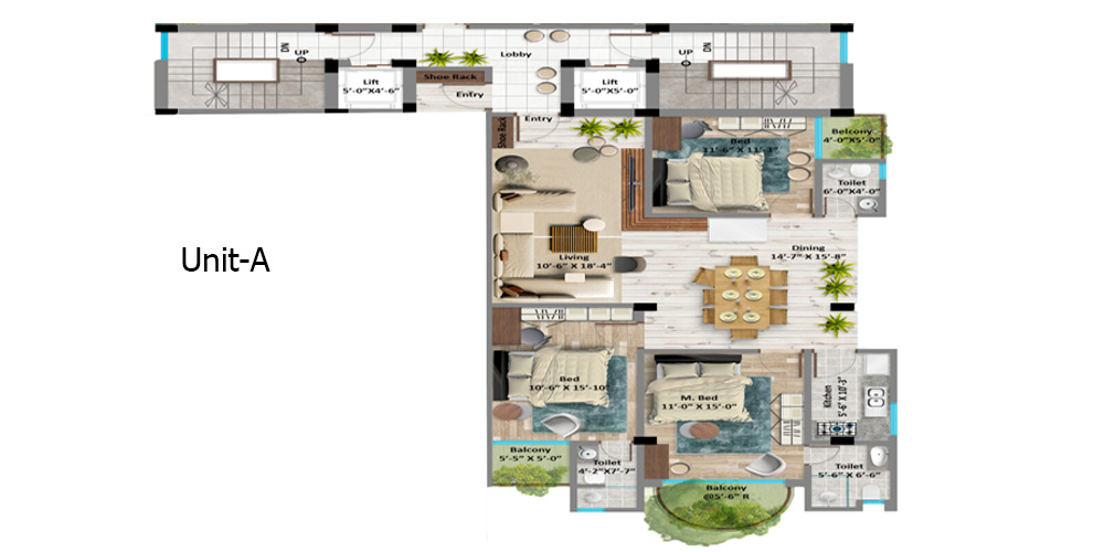 Rivery 3 Bed 7th Floor Unit A 1650 SFT
